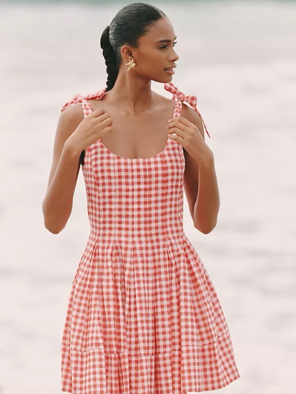 Beach Riot Red/Pink Gingham Tie-Shoulder Sundress - XL